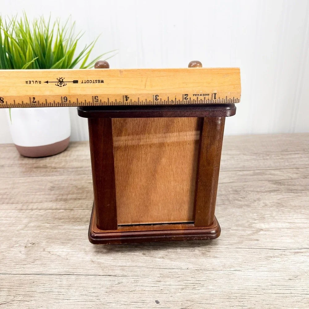 Midcentury Modern Walnut Lazy Susan Photo Stand - Musical Wooden Picture Frame